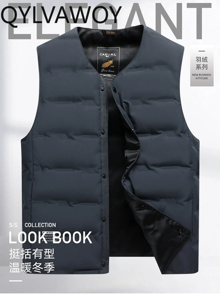 QYLVAWOY Herren Mittleren Alters Ältere Papas Herbst Winter Daunenweste Opa Gilet Dünner Stil Ärmellose Jacke LJ2105