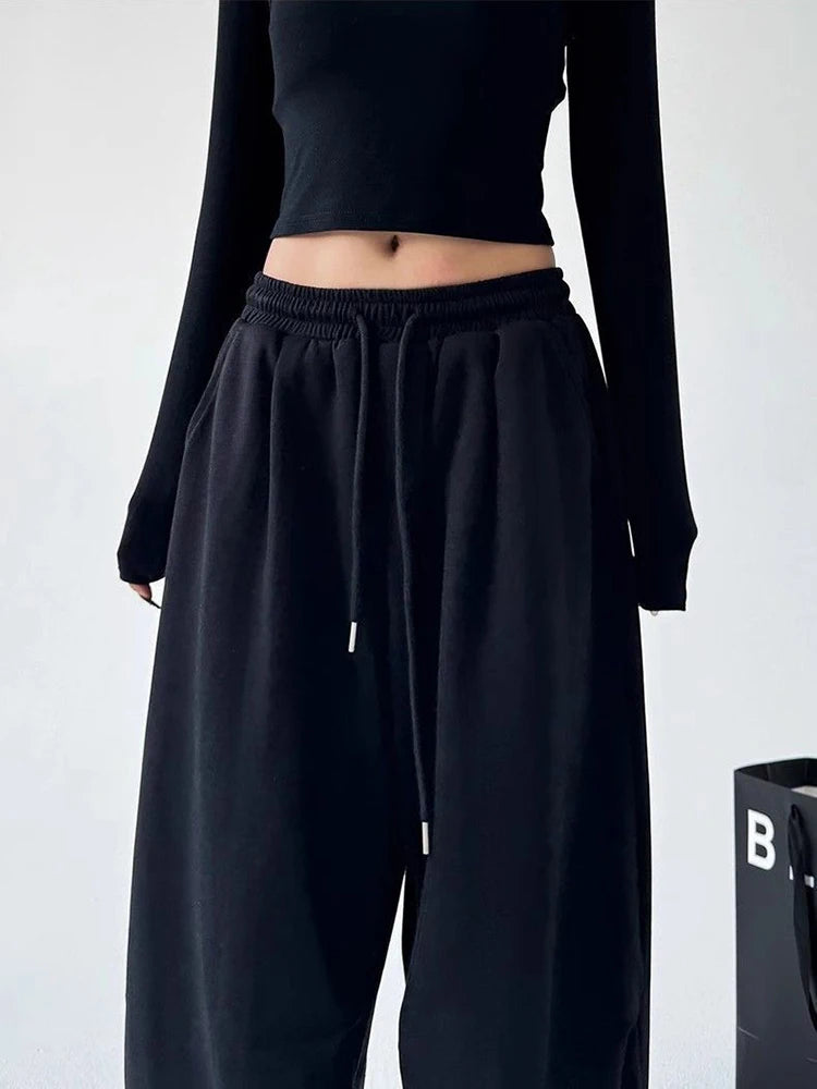 Y2K Harajuku Breite Bein Jogginghose Frauen Streetwear Baggy Oversize Grau Sport Hosen Hohe Taille Kordelzug Casual Jogger Hosen