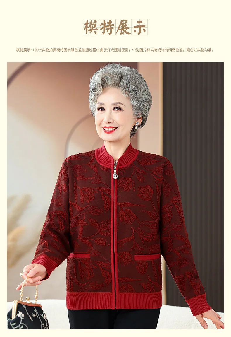 Plus Size Frauen drucken Strickjacke Mantel mittleren Alters Mutter schlanke Pullover Jacke Oma Winter Plüsch warme Kleidung