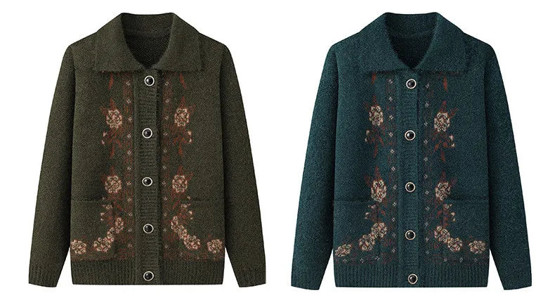 Kaschmir Oma Herbst Winter Verdicken Pullover Top Mittleren Alters Ältere Frauen Kleidung Mutter Strickjacke Warme Pullover Mantel XL-4XL