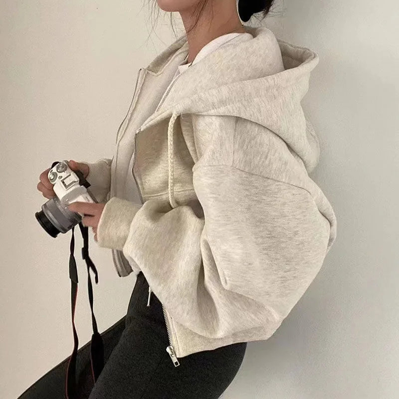 Herbst Winter Mit Kapuze Hoodies Frauen Casual Streetwear Zip Up Sweatshirts Langarm Jacken Harajuku Y2K Crop Tops Kapuze Hemd