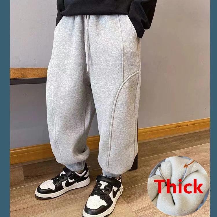 4-12Y Frühling Herbst Kinder Einfarbig Lose Sweatpant Teen Jungen Knöchel Länge Hose Winter Jogger Junge Elastische Taille Sport hosen