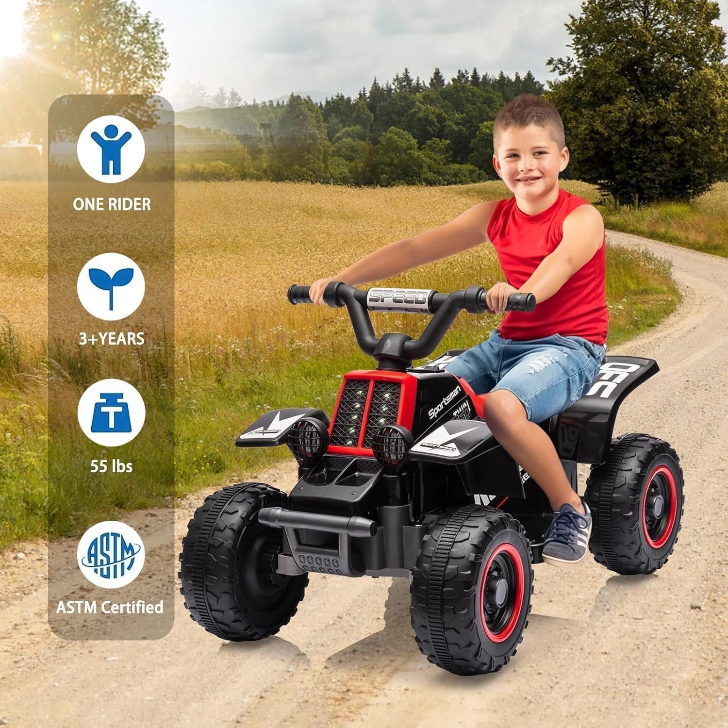 Elektrisches Quad für Kinder, 6-V-Aufsitzwagen mit LED-Leuchten und Musik, Hupe, Ein-Knopf-Start, 1,8 km/h, Mini-ATV ab 3 Jahren