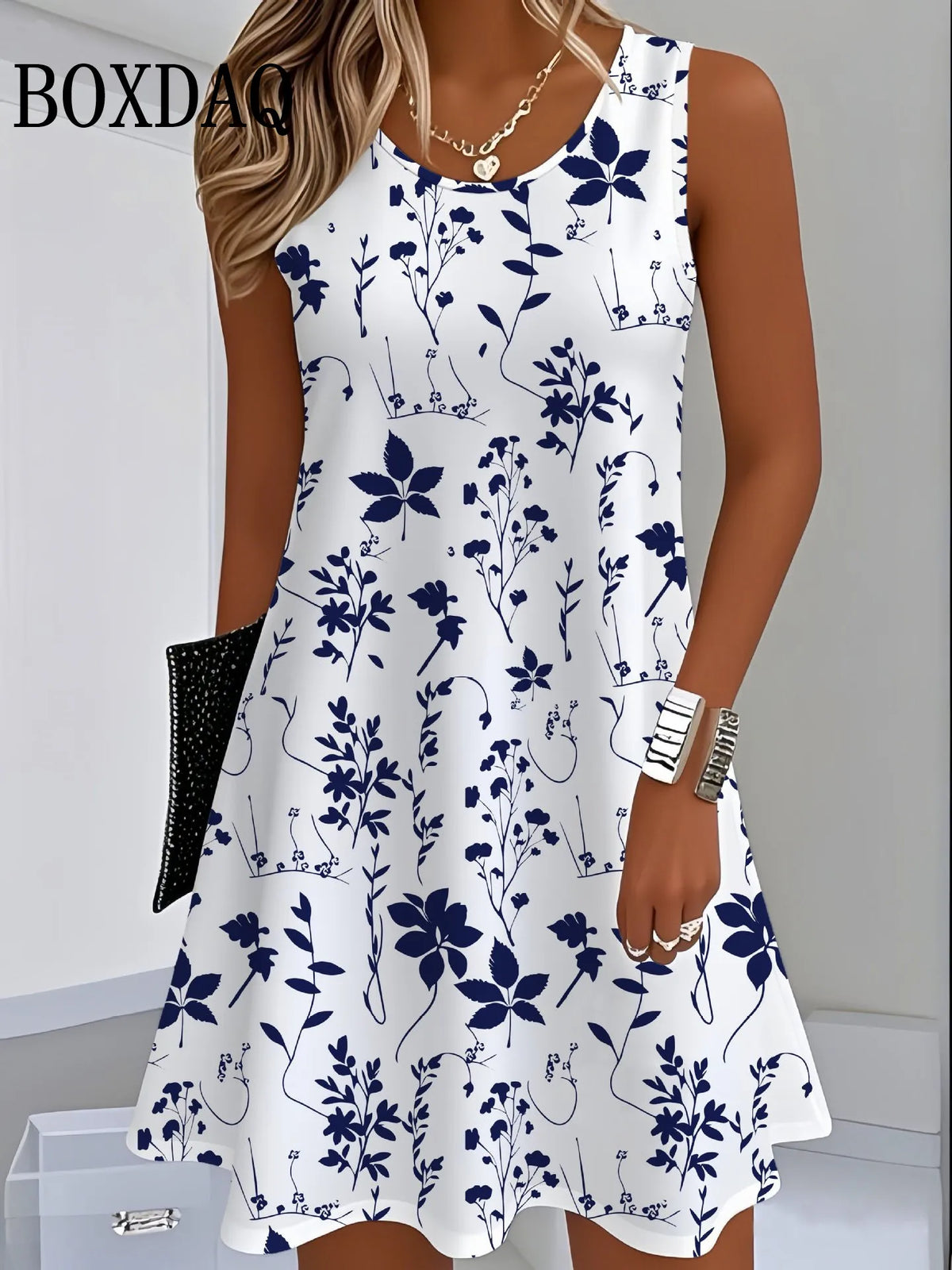 2025, Damen-Sommerkleid, Blumenkleid, lässig, ärmellos, O-Ausschnitt, lockeres Minikleid, Sommer-Damen-Tank-Blume, 3D-Druck, Strand, kurzes Kleid