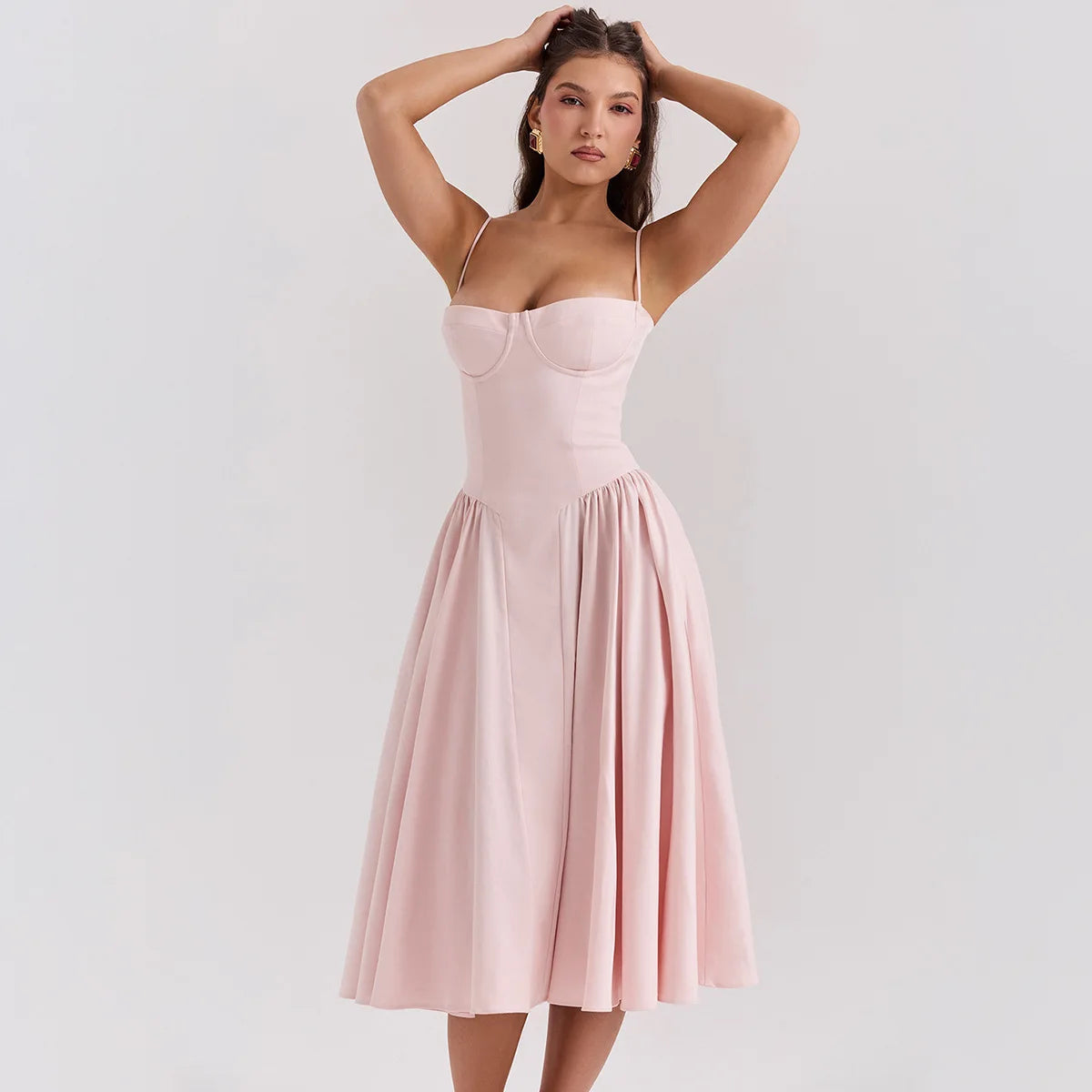 Sommer Frauen elegante ärmellose rücken freie Falten kleider Dame sexy feste Schlinge Midi-Kleid 2024 weibliche Party Abend A-Linie Roben