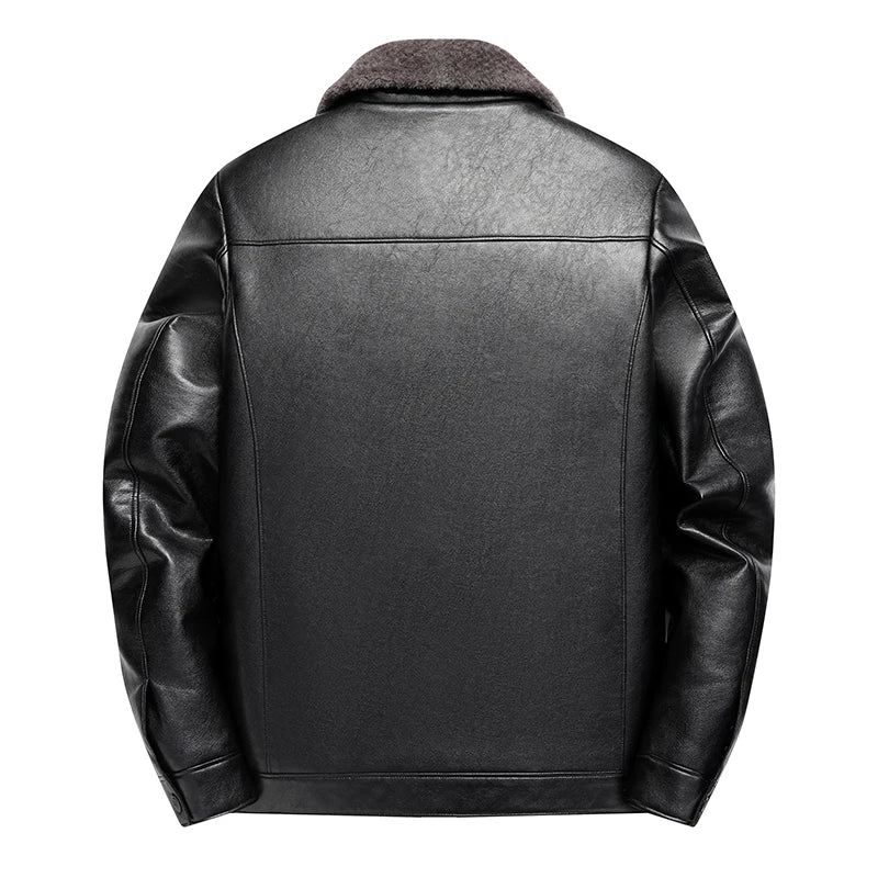 Fügen Sie Fleece und verdickende Winter-Papa-Lederjacke für Opa mittleren Alters mit Pelzkragen, Mantel für Herren mittleren Alters für Wärme hinzu