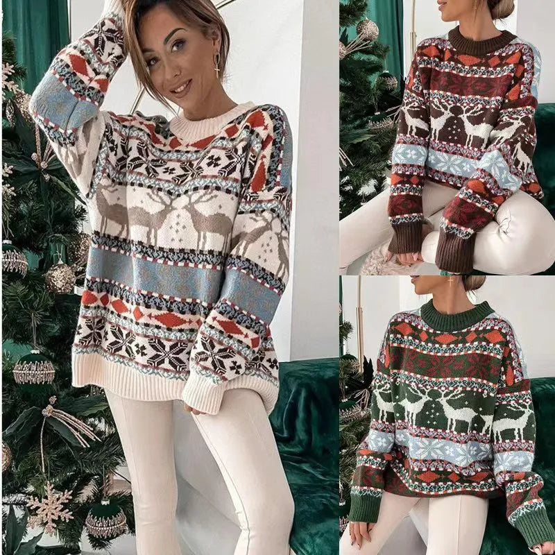 Autumn Pullover Damen Round Neck Long Sleeve Christmas Date Outdoor Vielseitiger Pullover Print Sweater Ropa De Invierno Para Mujer