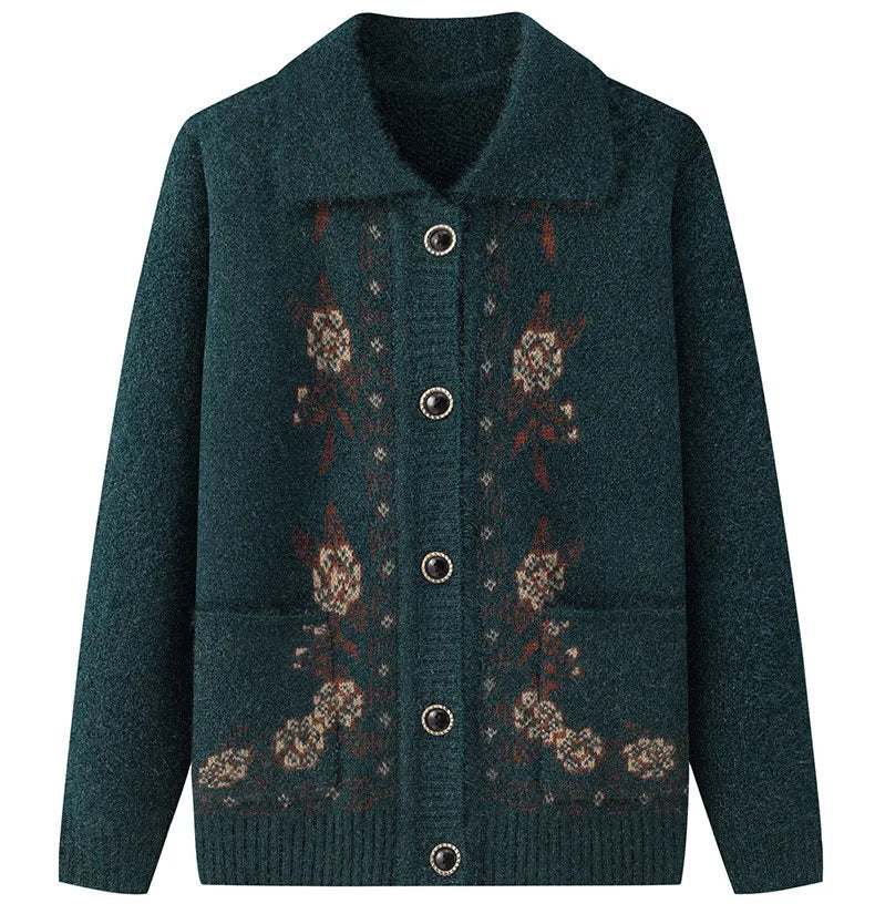 Kaschmir Oma Herbst Winter Verdicken Pullover Top Mittleren Alters Ältere Frauen Kleidung Mutter Strickjacke Warme Pullover Mantel XL-4XL