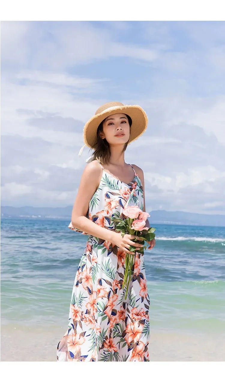 Family Look Vacation Beachwear Mother Daughter Sleeveless Dress Dad Son Matching Floral Shirt Set Parent-Child Holiday Outfits