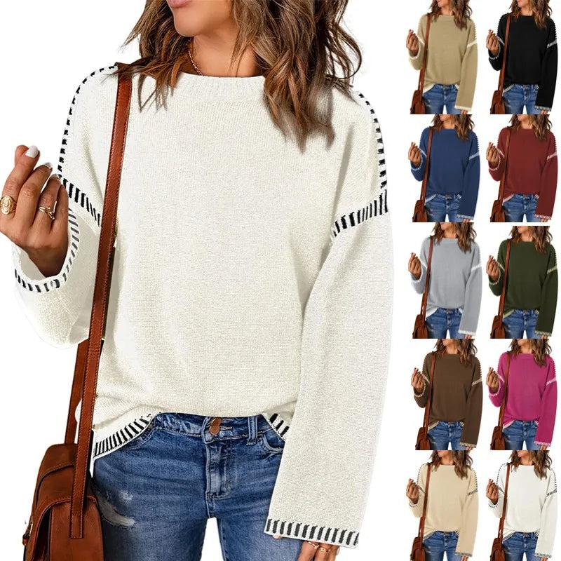 Strickwaren Damen Kleidung Sueter Roupas Femininas Damen Winter Strickpullover Rundhalsausschnitt Lose Lange Ärmel Herbst Mode 2025