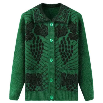 Lässiger Stil Dicker Jacquard-Strick-Cardigan für Ältere Frauen Warmer Mantel für Mütter und Großmütter