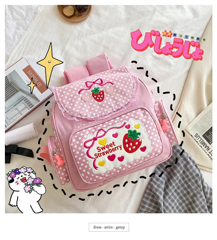 Strawberry Embroidered Backpack