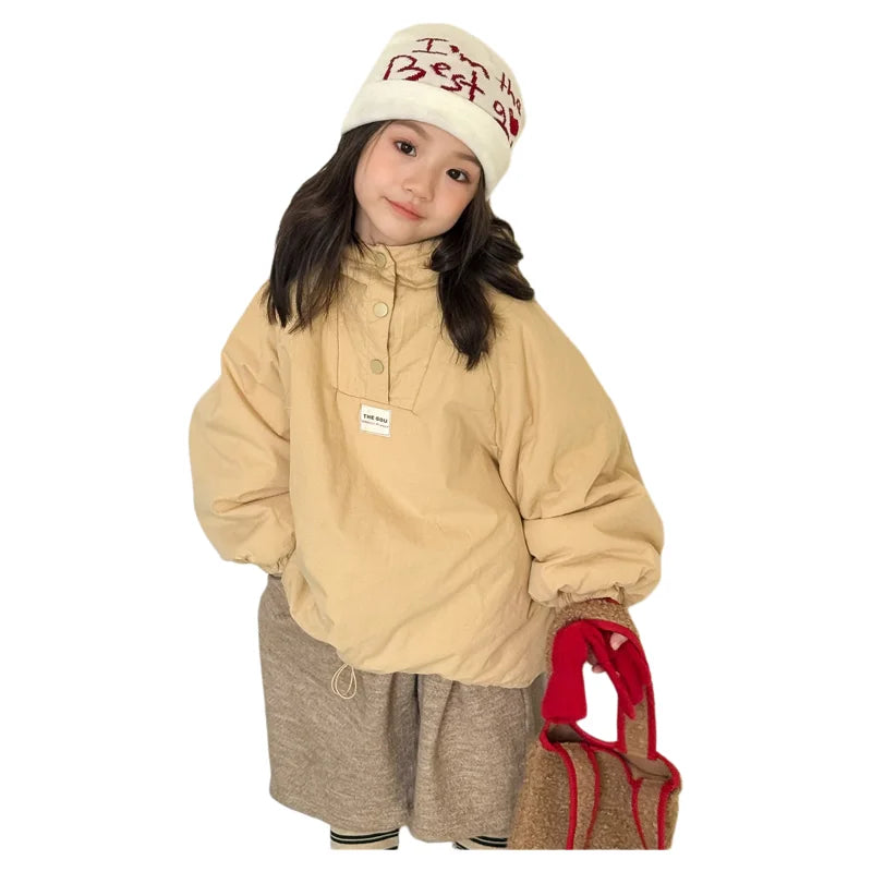 Kindermantel 2026 Winter Neuer Koreanischer Kapuzenmantel mit Wattierung Baby-Mädchen Brotjacke Oberbekleidung