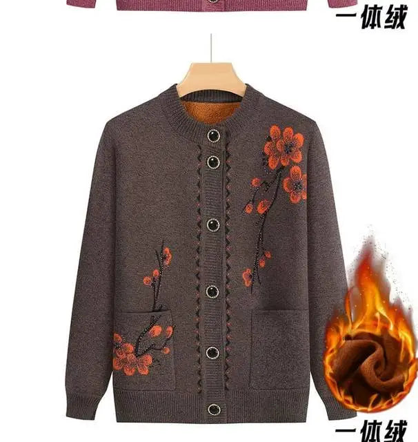 Oma Strickjacke Mittleren Alters und Ältere Frauen Pullover Mantel Frühling Herbst Warme Lange Ärmel Stricken Tops Mutter Geladen