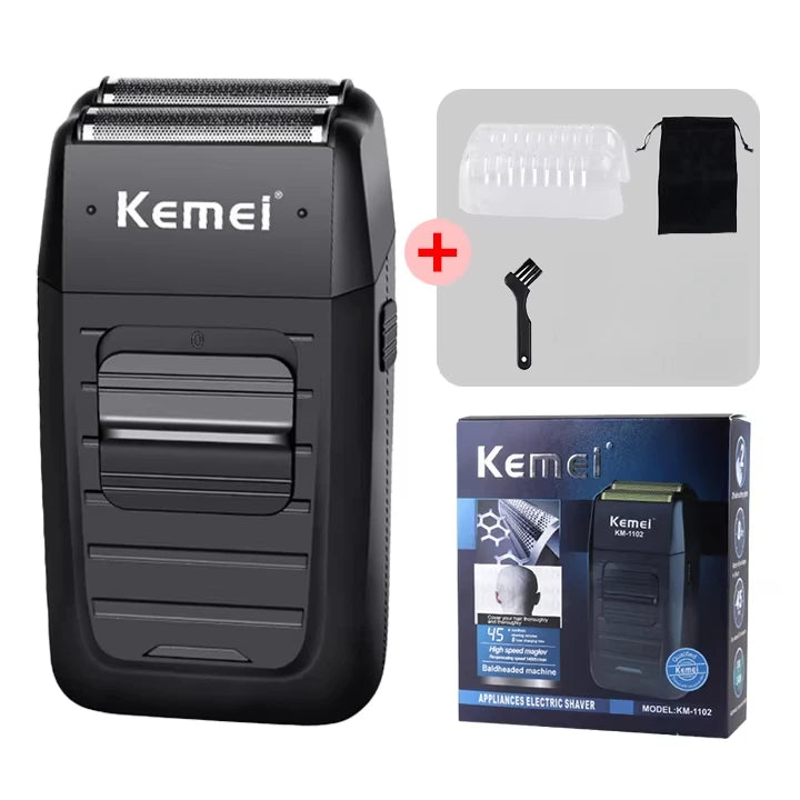 Kemei wiederaufladbarer Akku-Rasierer für Männer, Twin-Klinge, hin- und hergehender Bartrasierer, Gesichtspflege, multifunktionaler starker Trimmer KM-1102