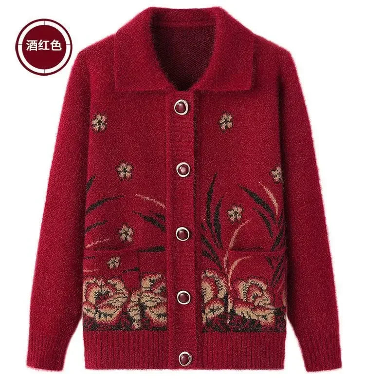 Mittelalterliche Mutter Strickjacke Pullover Mäntel Frühling Herbst Damen Langarm Strickwaren Oberteile 60-70 Jahre alte Oma Kleidung KX16