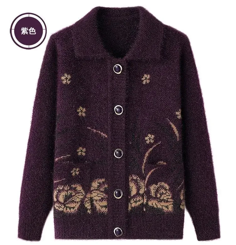 Mittelalterliche Mutter Strickjacke Pullover Mäntel Frühling Herbst Damen Langarm Strickwaren Oberteile 60-70 Jahre alte Oma Kleidung KX16