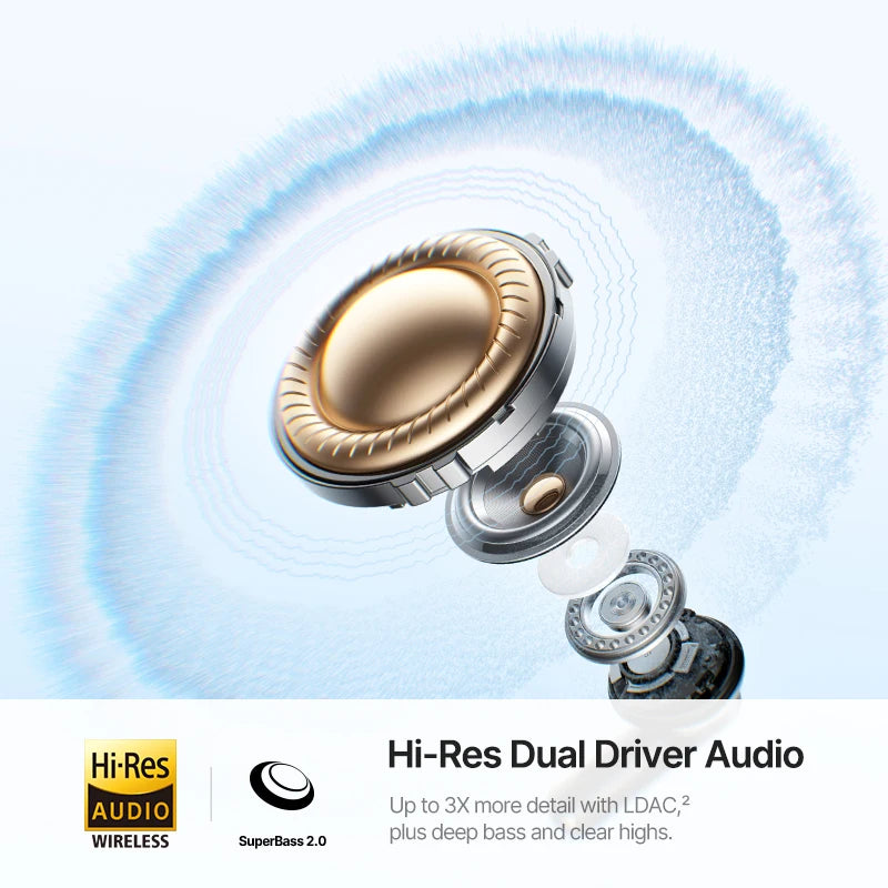 Baseus Bass EP10 Ultra Kabellose Kopfhörer -55dB Geräuschunterdrückung 65 Std. Lange Spielzeit Bluetooth 6.0 Ohrhörer 6 Mikrofone KI-Anruf-Klarsprechfunktion