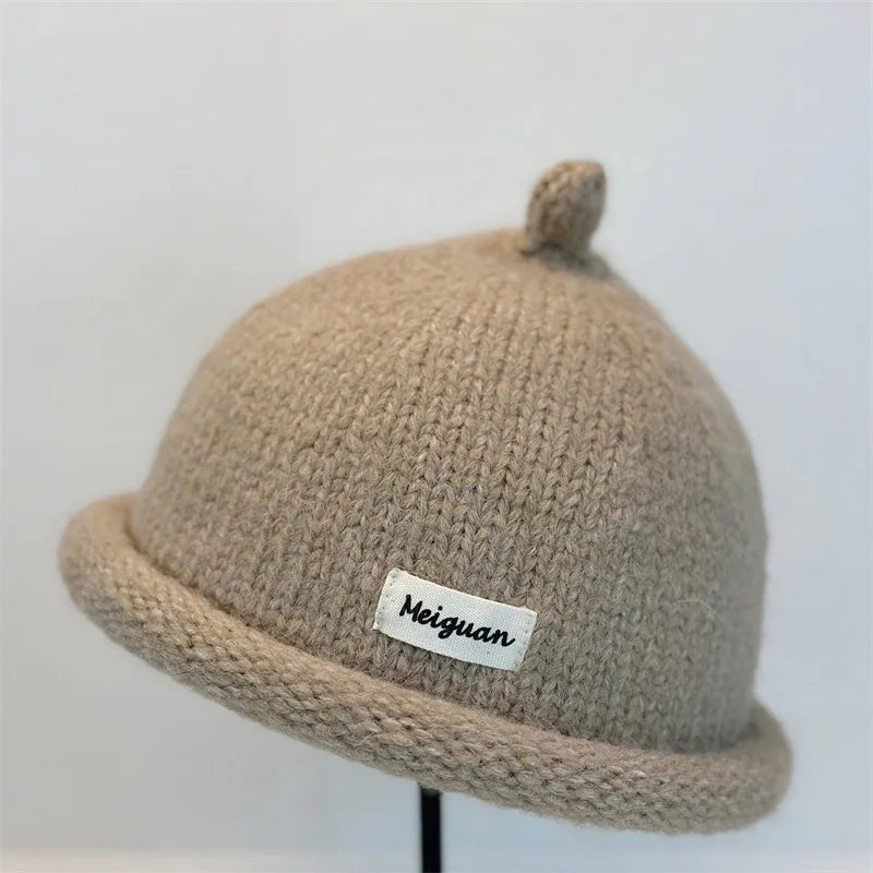 2025, Damen-Wintermütze mit umgedrehter Krempe, gestrickte Wollmütze, hält den Kopf warm, Strickmütze, minimalistischer Stil, Modeaccessoires