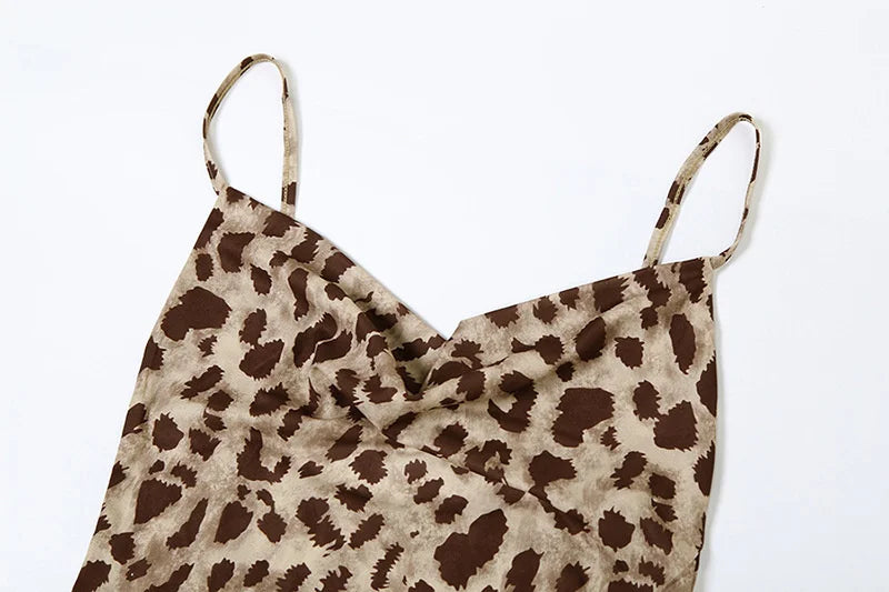 Vintage Leopard Print Sexy Cami Kleid Frauen V-ausschnitt Ärmelloses Party Kleid Mode 2024, Sommer Streetwear Kleid