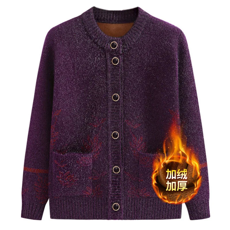 Neue Mittleren Alters Ältere frauen Pullover Frühling Herbst Strickjacke Samt Verdicken Mutter Gestrickte Top Oma Winter Warme Mantel