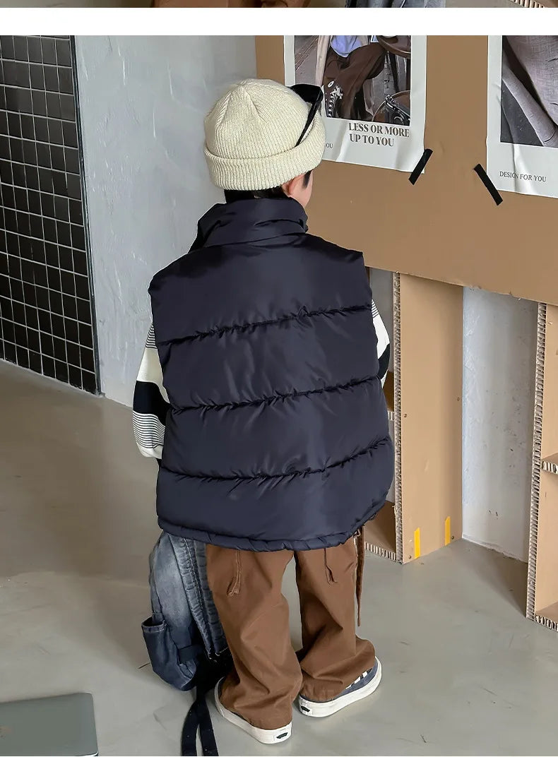 Weste für Teenager, Jungen und Mädchen, Frühling und Herbst, einfarbig, dick, warmhaltend, Stehkragen, für Kinder von 4-14 Jahren, Winter-Baumwoll-Daunenjacke
