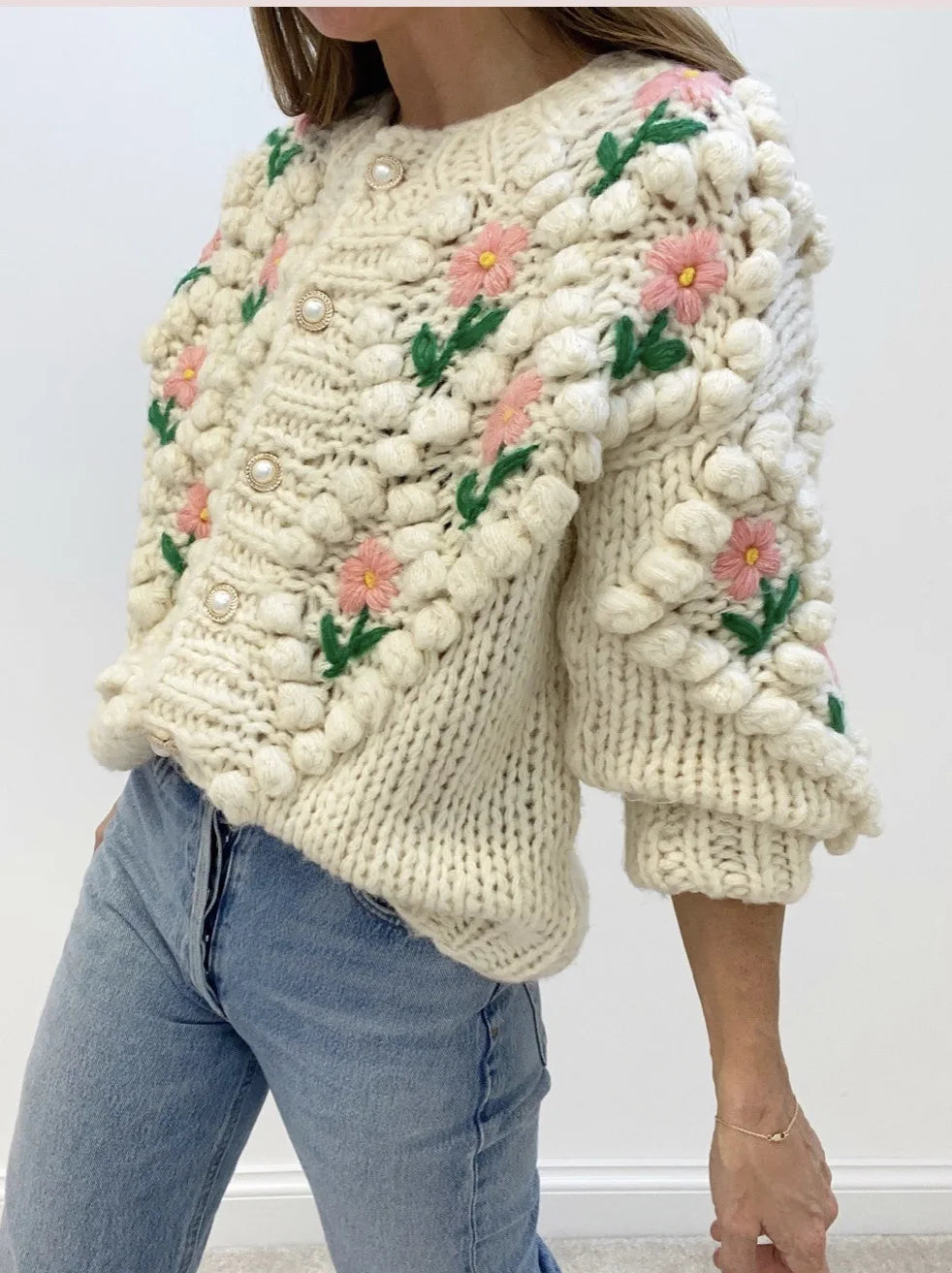 Frauen Herbst Damen Kleidung Oberbekleidung Lose einreiher Strickjacke Pullover Mit Stilvollen Verzierten Knöpfen Ropa Mujer