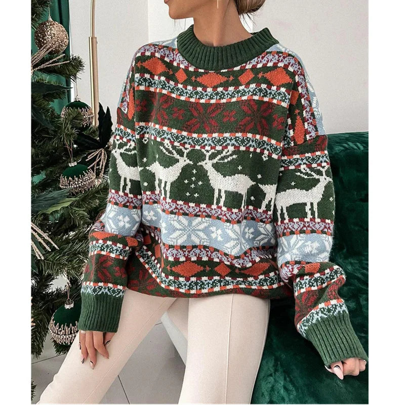 Autumn Pullover Damen Round Neck Long Sleeve Christmas Date Outdoor Vielseitiger Pullover Print Sweater Ropa De Invierno Para Mujer