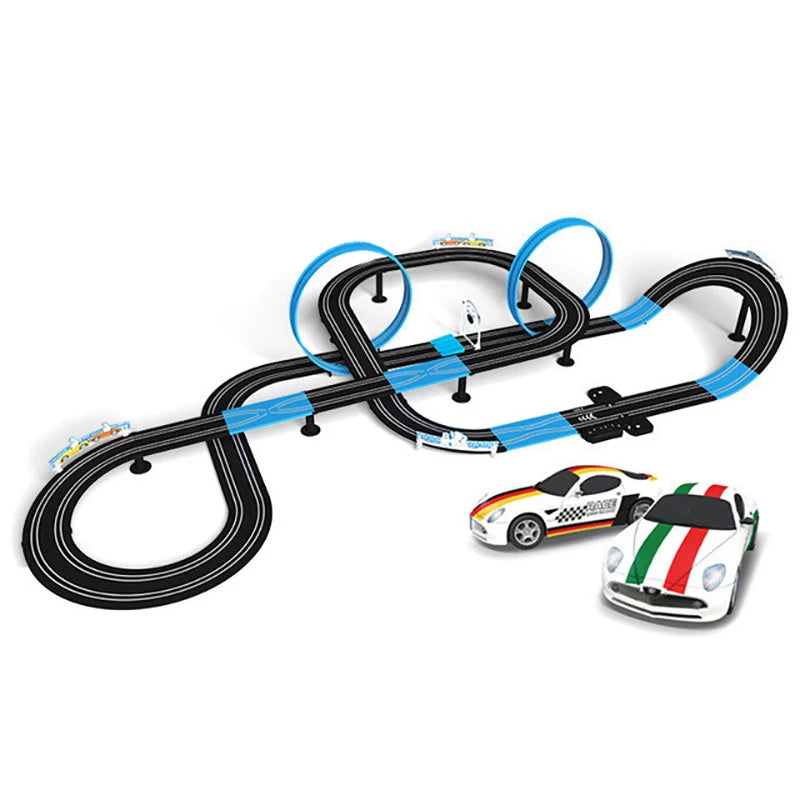 Sonic Storm Elektrische Eisenbahn Track Spielzeug Set Doppel Fernbedienung Auto Racing Track Autorama Schaltung Voiture Spielzeug Für Junge Kinder