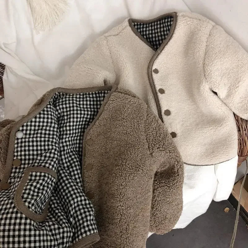 Neue Herbst und Winter Neue Warme Jacke Kinder Zwei Seiten Tragen Plaid Plüsch Jacke Kinder Jacken Winter Kleidung für Mädchen