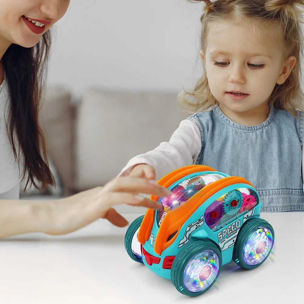 Stunt-Auto für Kinder, drehbares Spielzeugauto mit bunten Lichtern und Musik, elektrisches dynamisches Getriebefahrzeugmodell, Kindergeschenk