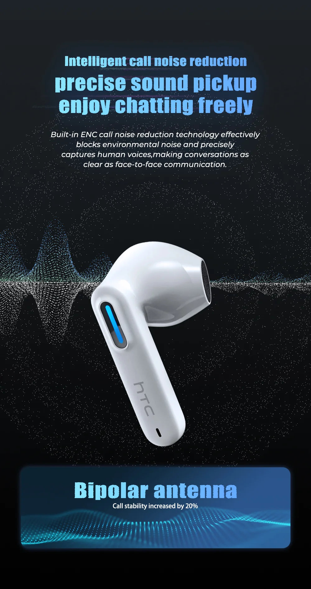 HTC NE49 Bluetooth-Kopfhörer V6.0 TWS Sport-Funkkopfhörer Ultra-geringe Latenz-Spiel-Headset-Ohrhörer Lange Lebensdauer