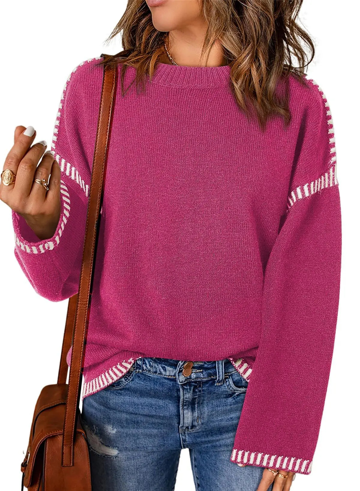 Strickwaren Damen Kleidung Sueter Roupas Femininas Damen Winter Strickpullover Rundhalsausschnitt Lose Lange Ärmel Herbst Mode 2025