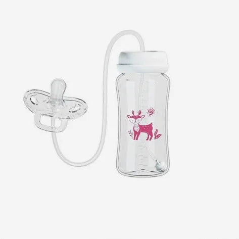 3-in-1 Freihändige Babyflasche 300ML mit Weitem Hals, Anti-Tropf-Schwerkraftstrohhalm und Milchaufbewahrungsflasche mit Sauger