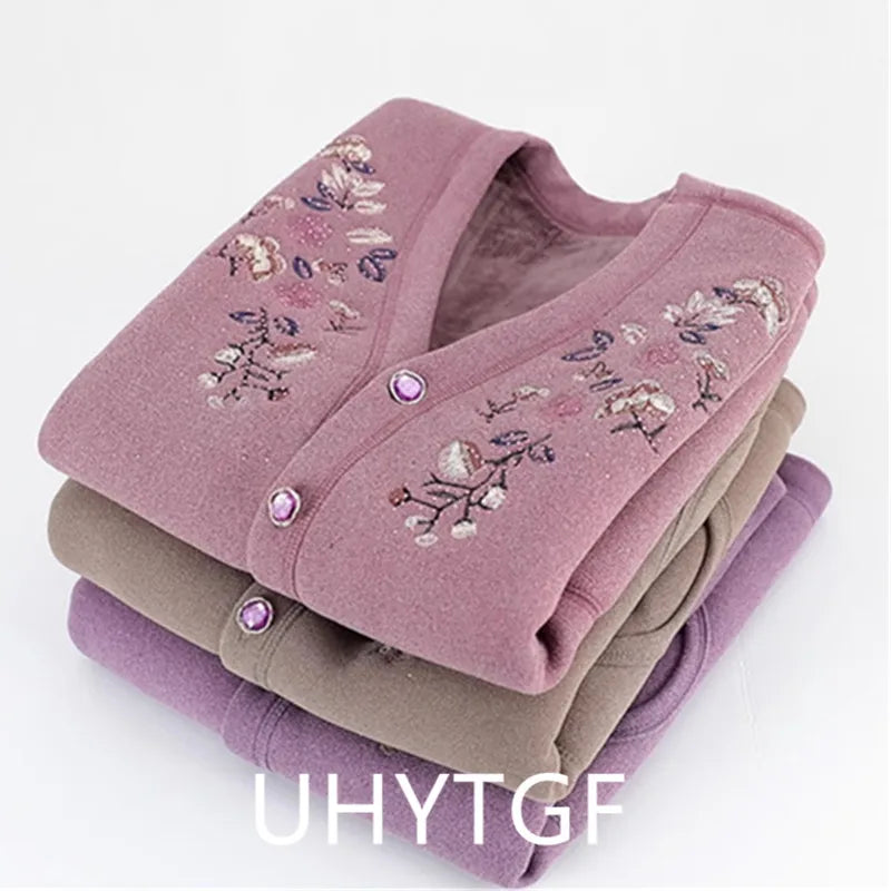 Oma Herbst Winter Weste Frau Stickerei Einreiher Plüsch Warme Ärmellose Jacke Weibliche Casual Weste Mantel 4XL 2925