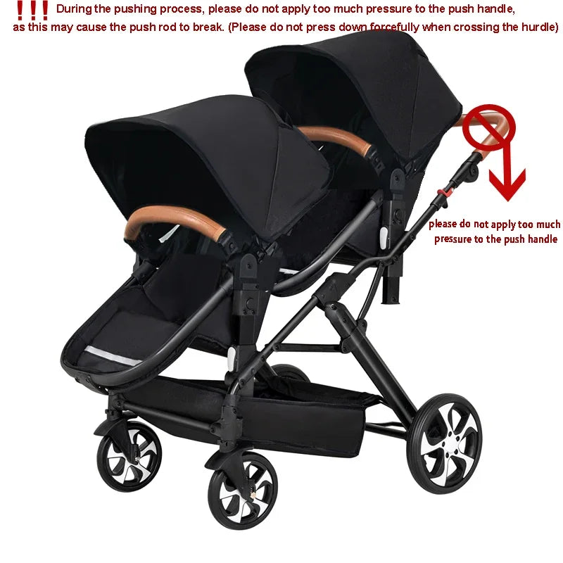 3-in-1-Zwillings-Kinderwagen mit Autositz für zwei Kinder, faltbar, stoßdämpfender Kinderwagen mit hoher Landschaft