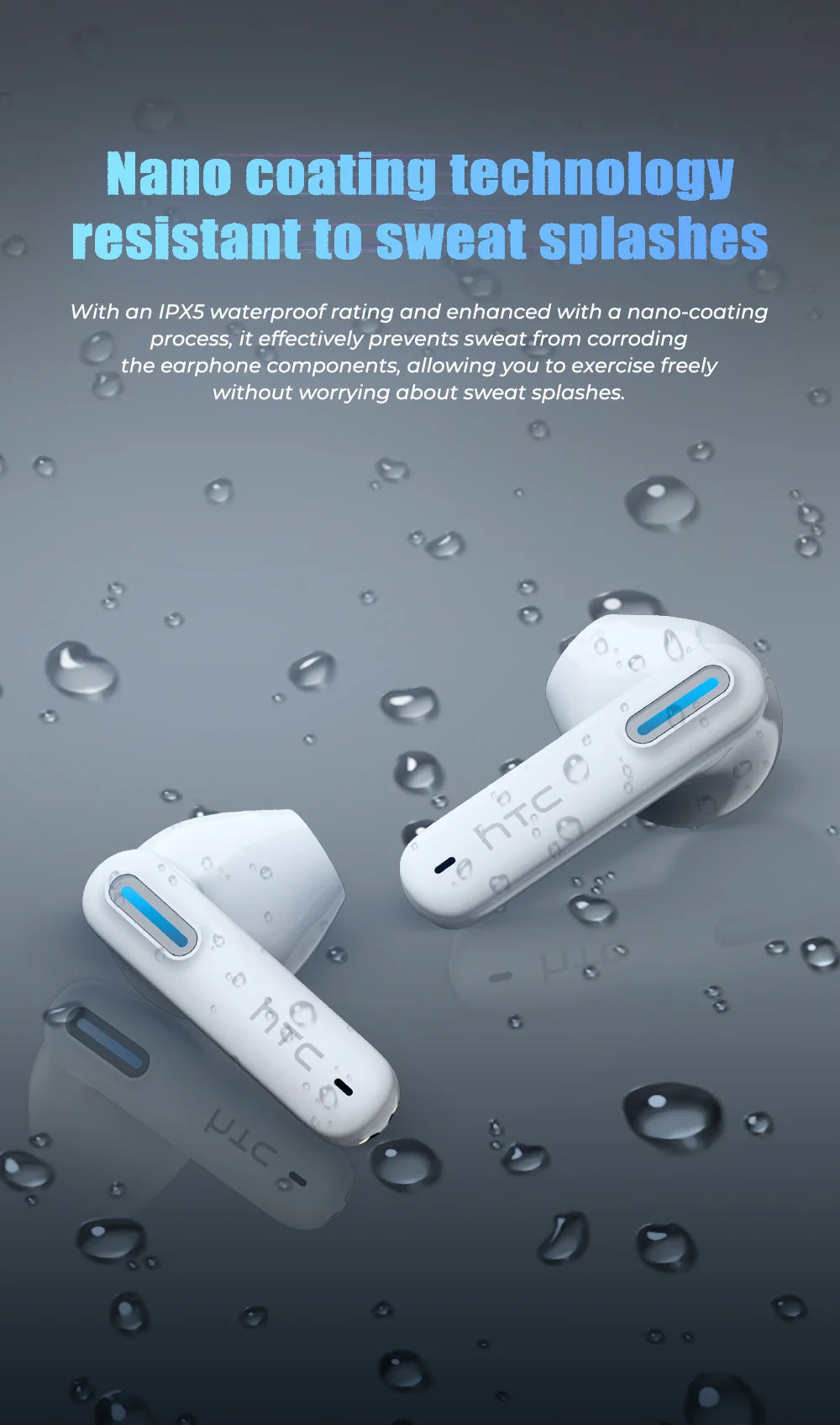 HTC NE49 Bluetooth-Kopfhörer V6.0 TWS Sport-Funkkopfhörer Ultra-geringe Latenz-Spiel-Headset-Ohrhörer Lange Lebensdauer