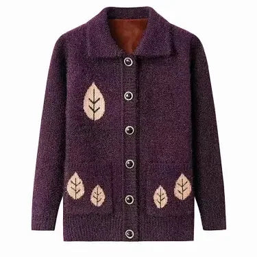 Lässiger Stil Dicker Jacquard-Strick-Cardigan für Ältere Frauen Warmer Mantel für Mütter und Großmütter