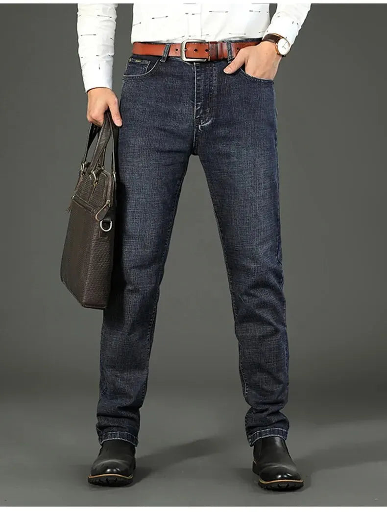 2026 Neue Business-Herrenjeans Lässige Gerade Stretch-Jeans Modische Klassische Blaue Schwarze Arbeits-Denim-Hose Herrenbekleidung