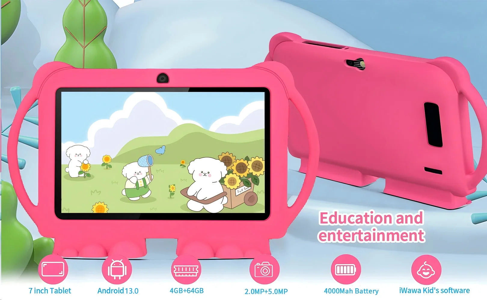 2025 Neues 5G WIFI 7-Zoll-Kindertablett 4 GB + 64 GB ROM Zeichnen und Lernen Tragbares Mini-Tablet Quad Core Dual-Kameras 4000 mAh