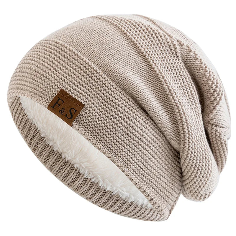 Neue Unisex Slouchy Winter Hüte Hinzufügen Pelz Gefüttert Männer Und Frauen Warme Beanie Cap Casual Label Decor Winter Gestrickte Hüte