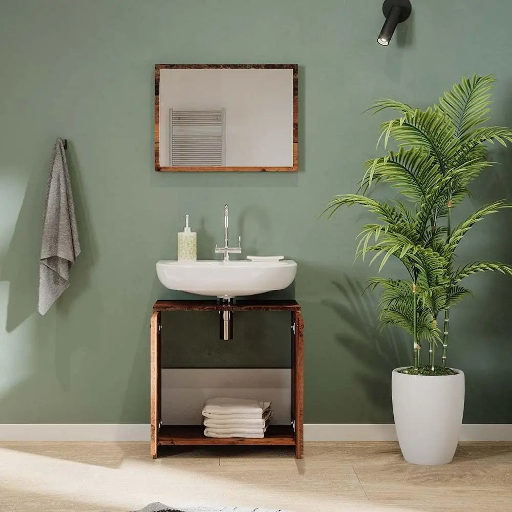 Bad Furniture-Set Oak rustikal Kiko, bestehend aus Badezimmer Mirror, Washbasinunterschrank - Platz for Nursing and Baduten