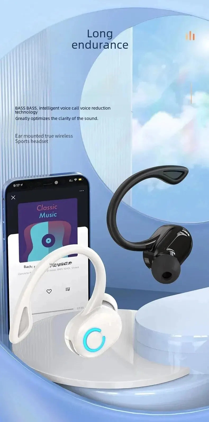 Bluetooth 5.2 Wireless Headset Einzelne Ohrbügel Ohrstöpsel Ultra Lange Akkulaufzeit Business Kopfhörer Handy Kopfhörer Ohrhörer