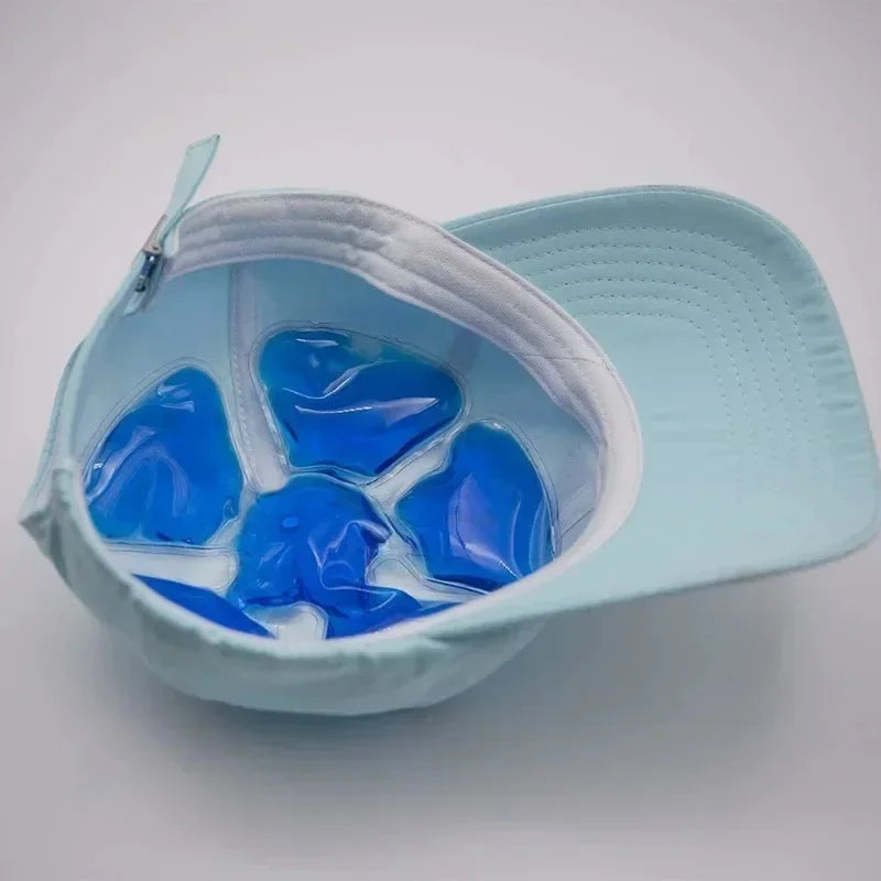 Blauer PVC-Gel-Eisbeutel – verstellbares Kühlpad für Helme und Hüte |   Wiederverwendbares tragbares Outdoor-Zubehör für die Kühlkompresse