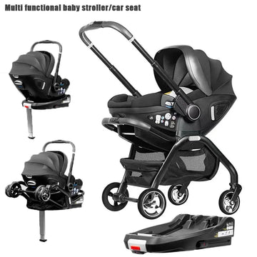 4-in-1 Kinderwagen, Luxuriöser Tragbarer Leichter Babywagen mit ISOFIX-Basis und Kindersitz für Neugeborene