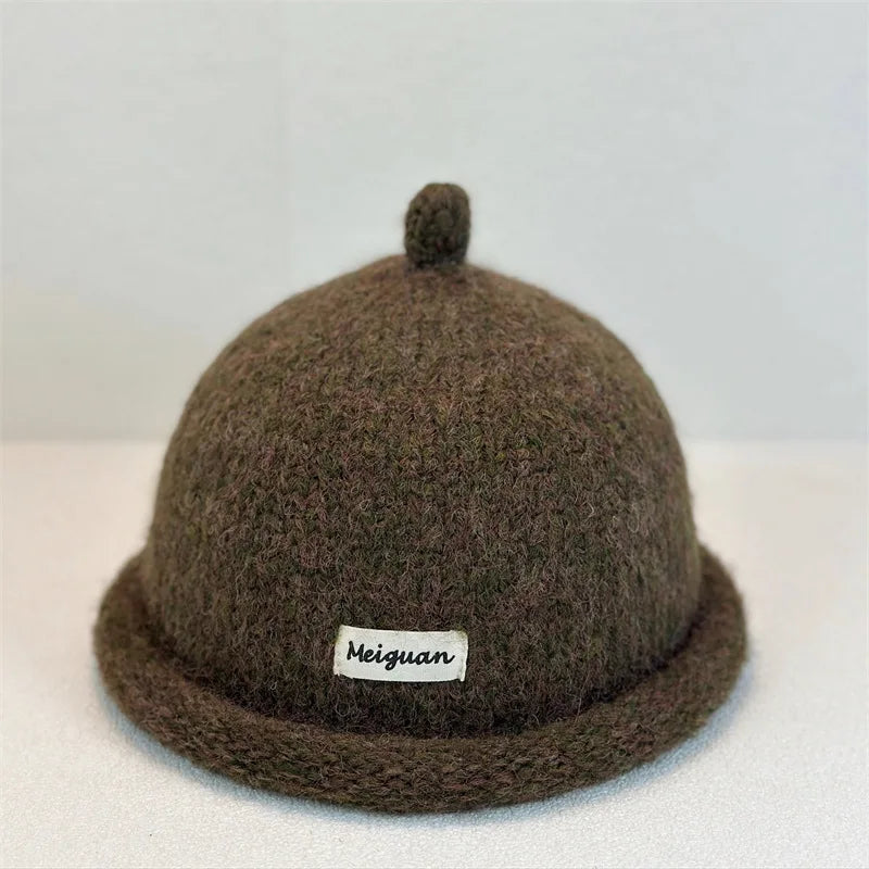 2025, Damen-Wintermütze mit umgedrehter Krempe, gestrickte Wollmütze, hält den Kopf warm, Strickmütze, minimalistischer Stil, Modeaccessoires