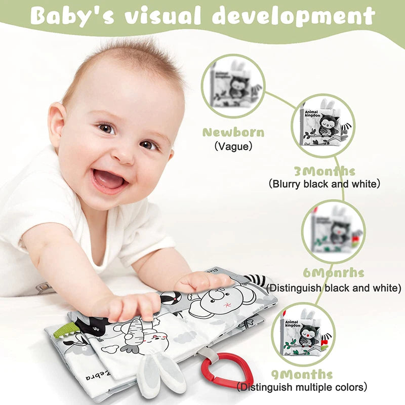 Weiche Babybücher, 3D-Touch-Feeling, kontrastreiches Stoffbuch, sensorisches frühes Lernen, Kinderwagenspielzeug für Kleinkinder, Geschenke von 0–12 Monaten