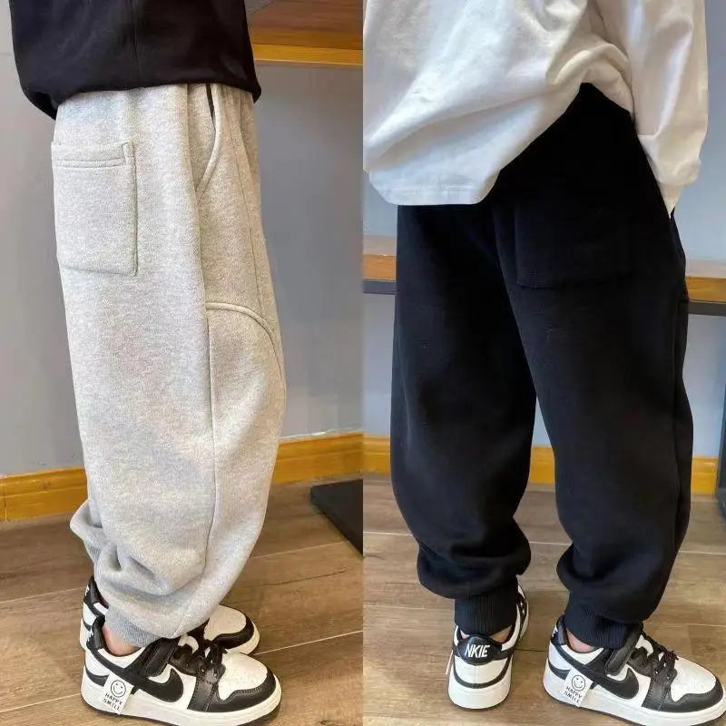 4-12Y Frühling Herbst Kinder Einfarbig Lose Sweatpant Teen Jungen Knöchel Länge Hose Winter Jogger Junge Elastische Taille Sport hosen