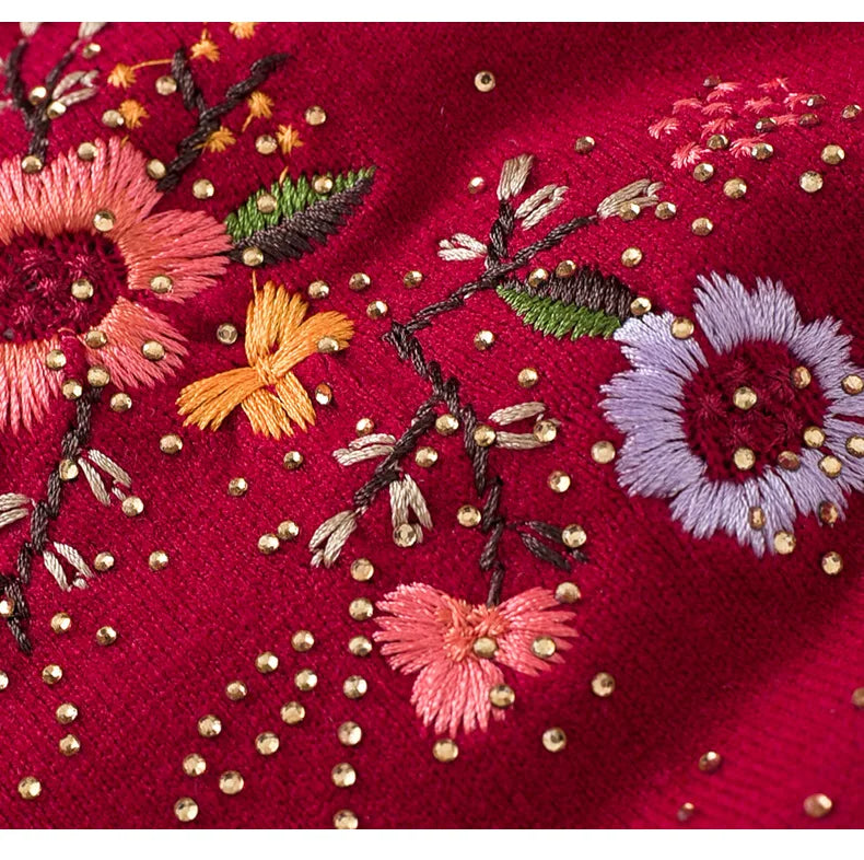 Mittleren Alters und ältere Frauen Stickerei Strickjacke Jacke einreiher schlanke Pullover Mantel dünne Frühling Oma Kleidung