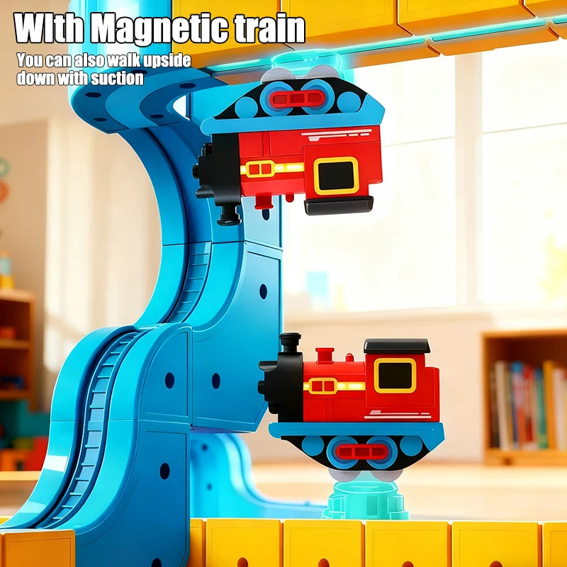 Magnetisches Elektrisches Eisenbahnset Magische Schienenbahn DIY Würfelspielzeug Kreatives Lernmodell Eisenbahnautos Spielzeug Geschenke für Kinder Jungen ab 3 Jahren